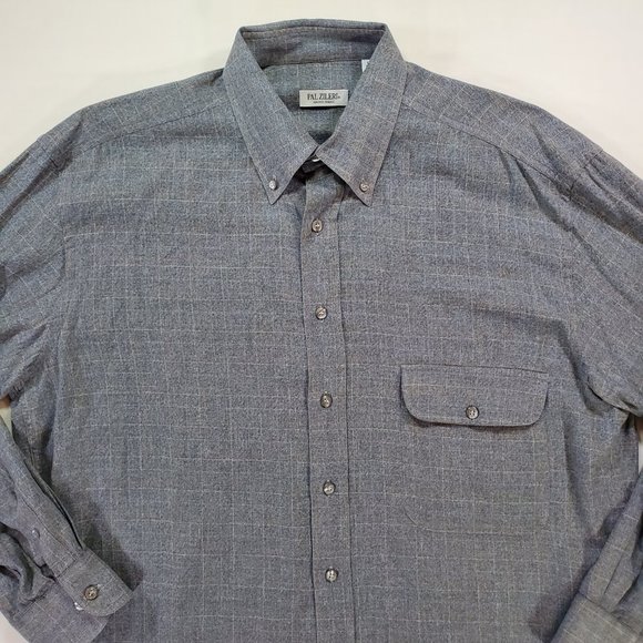 Pal Zileri Shirt Men Size 43 17" Gray Windowpane Plaid Casual Luxury Button Down - Picture 8 of 15